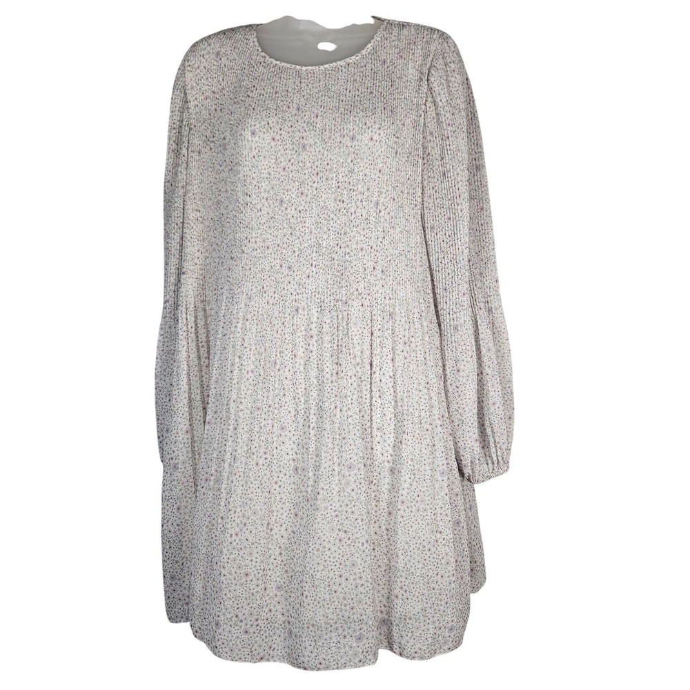 Wilfred Mini Dress Womens M White Floral Pleated Long Sleeve Boho Cottagecore